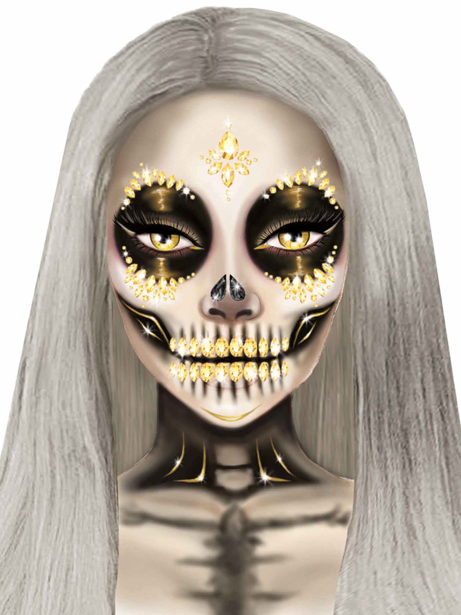 Sugar Skull Adhesive Face Jewels Sticker - Image 3